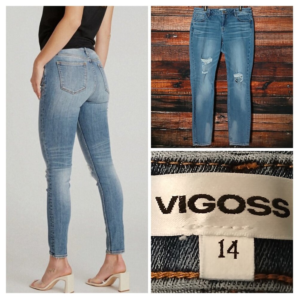 Vigoss Jeans 14 Jagger Skinny Distressed Blue Denim Stretch Mid Rise